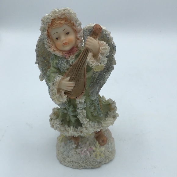 Lute-playing angel painted resin collectible figurine - Picture 6 of 6